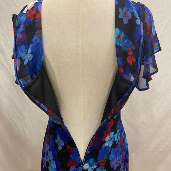 Calvin Klein NWOT Faux Wrapped Asymmetrical Flutter Sleeves Floral Dress 2P - Picture 7 of 9